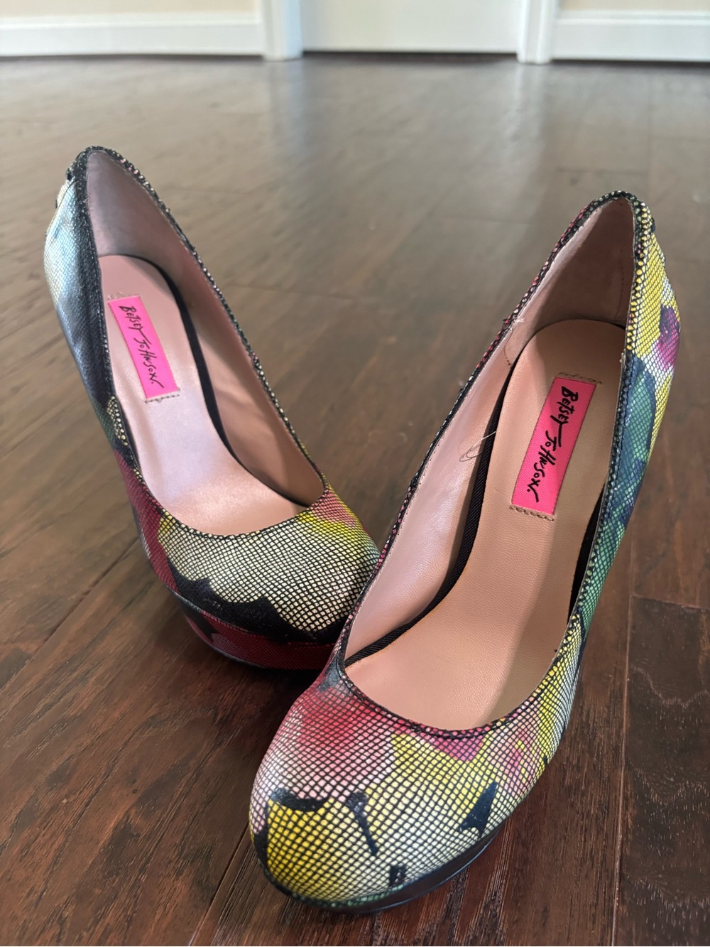 Betsey Johnson Multicolor Floral Snake-Print High Heels